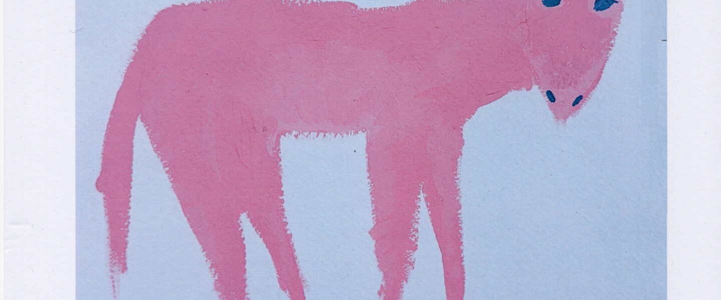 painting of a pink donkey with the words "A CUTE ASS"