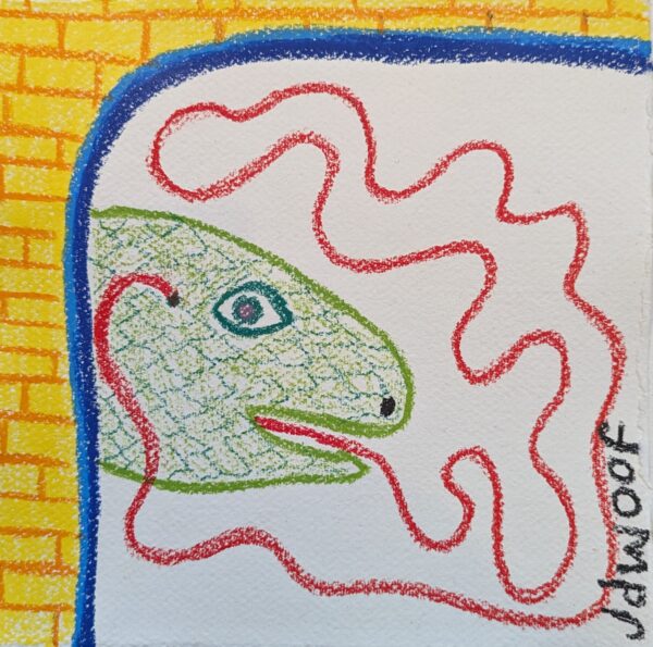 the tremendous snake and the earhole tongue peeking out from a golden doorway by jdwoof aka jo wood